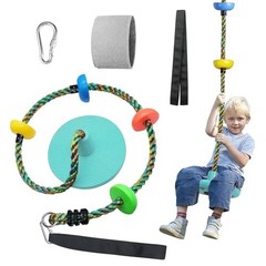 Tree Swing for Kids Backyard Single Disc Rope Seat for Tree Indoor Outdoor Cyan