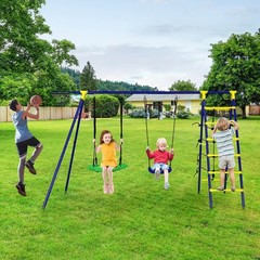 Gymax 5-In-1 Kids Swing Set for Outdoor W/ Heavy Duty Frame Basketball