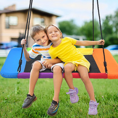 Hapfan Swing Sets for Backyard with 45″ Platform Saucer Swing and Belt Swing, 44