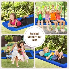 Goplus 700lbs Giant 60″ Platform Tree Swing Outdoor w/ 2 Hanging Strap Blue