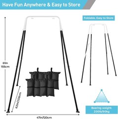 Foldable Kids Swing Stand with Sandbags Heavy Duty Metal Indoor Outdoor Black