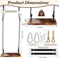 Carbonized Wooden Swing,Aspelve 24″X 8″ Hanging Tree Swing with Heavy Duty 500 L