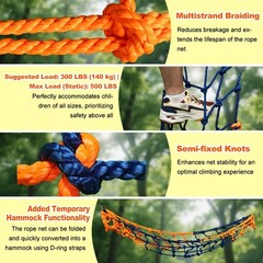 Multi-Colored Climbing Net for Kids – 500 LBS Capacity, Tree House, Wall, Rope B