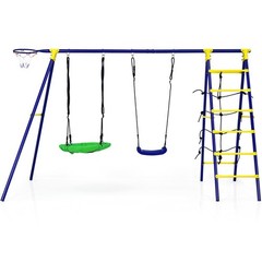 Blue 5-Activity A-Frame Swing Set 116×54.5×69.5in Steel 166lb Capacity