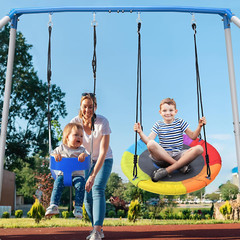 Heavy Duty A-Frame Swing Set with Saucer & Toddler Swing for Backyard Fun