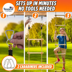 Wooden Rope Ladder for Kids – 6Ft Outdoor Climbing Ladder with Real Wood Rungs,