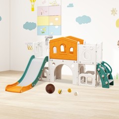 8 in 1 Toddler Slide Set, Kid Slide with Basketball, Indoor Playset for 1-3