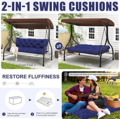 Porch Swing Cushions Outdoor 60 inch x 40 Waterproof Swing Cushions 3 Seater Rep