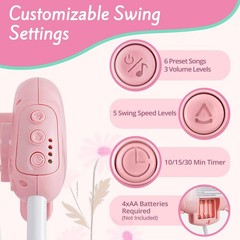 Portable Baby Swing, Pink Electric Infant Swing with 5 Speed Levels, 6 Songs …