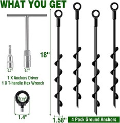 Ground Anchors Screw in 18 Inch 4 Pack Spiral Swing Set Trampoline Earth Anchor