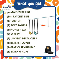 Adventure Line- Swing, 2 Soft Swings, 1 Super Twister, and 1 Sturdy Metal Monkey