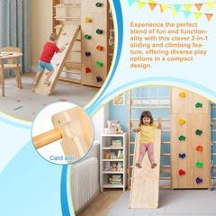 Wooden Slide And Climbing Wall For Toddlers 3+, Natural Wood, 176 Lbs Capacity
