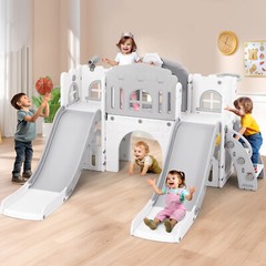 JOYLDIAS Double Slide Toddler Playground Playset Kids Gifts w/ Climber,Telescope