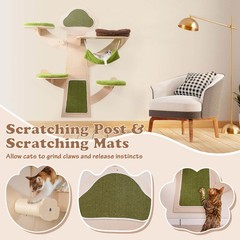 Wall-Mounted Cat Tower w/ Bed Hammock Sisal Scratching Post & Mats Cushions
