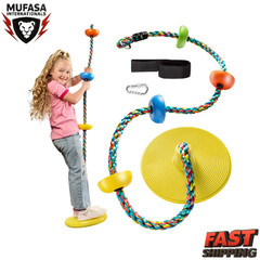 Jungle Gym Kingdom Tree Swing Disc Seat & Rainbow Climbing Rope Outdoor Set