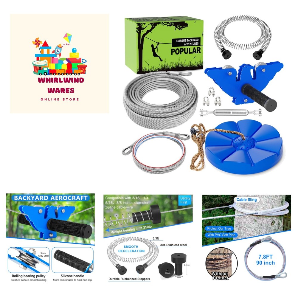 Outdoor Adventure Zip Line Kit – 65FT with Adjustable Seat & Trolley for Kids