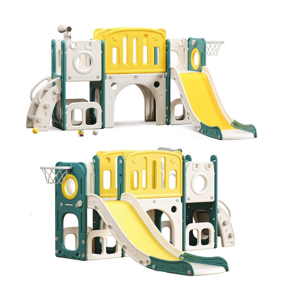 8 in 1 Toddler Slide,Baby Playset for Indoor Outdoor Playground with Basketba…