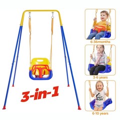FUNLIO 3-in-1 Toddler Swing Set with 4 Sandbags, Indoor/Outdoor Baby Swing wi…