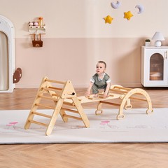 VEVOR Pikler Triangle Set 5in1 Montessori Climbing Toys for Toddlers 1-3 M Wood