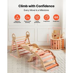 Pikler Triangle & Arch Set — Wooden, 150lb, Includes Cushion, Ramp, 2 Cars