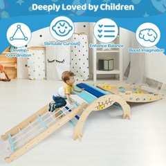 Spaceman Theme Wooden Montessori Climbing Set w/Arch Ramp Climbing Rope & Ladder