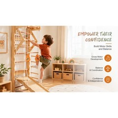 6-in-1 Swedish Ladder Wall Gym, Wooden Indoor Play Set with Swing & Slide