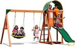 Wooden Swing Set playground Outdoor Backyard Slide Play Fort