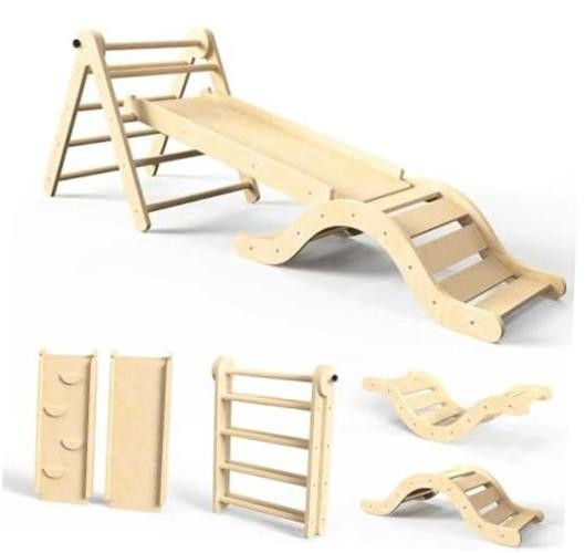 doowroodni Pikler Triangle Set 7in1 Toddler Climbing Toys Indoor Natural