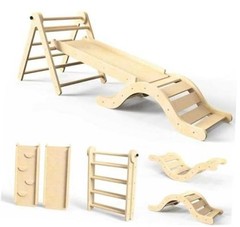 doowroodni Pikler Triangle Set 7in1 Toddler Climbing Toys Indoor Natural