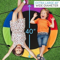 Durable Indoor/Outdoor 40” Saucer Swing with Adjustable Ropes – Rainbow Fun