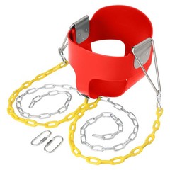 High Back Full Bucket Kids Swing Seat with Plastic Coated Chains and Red