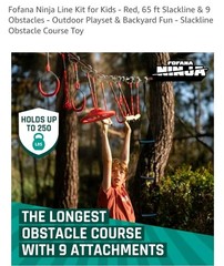 Profana Ninja Obstacle Course ~ 32 Pcs. 65 Ft. Slack Line + 9 Obstacles