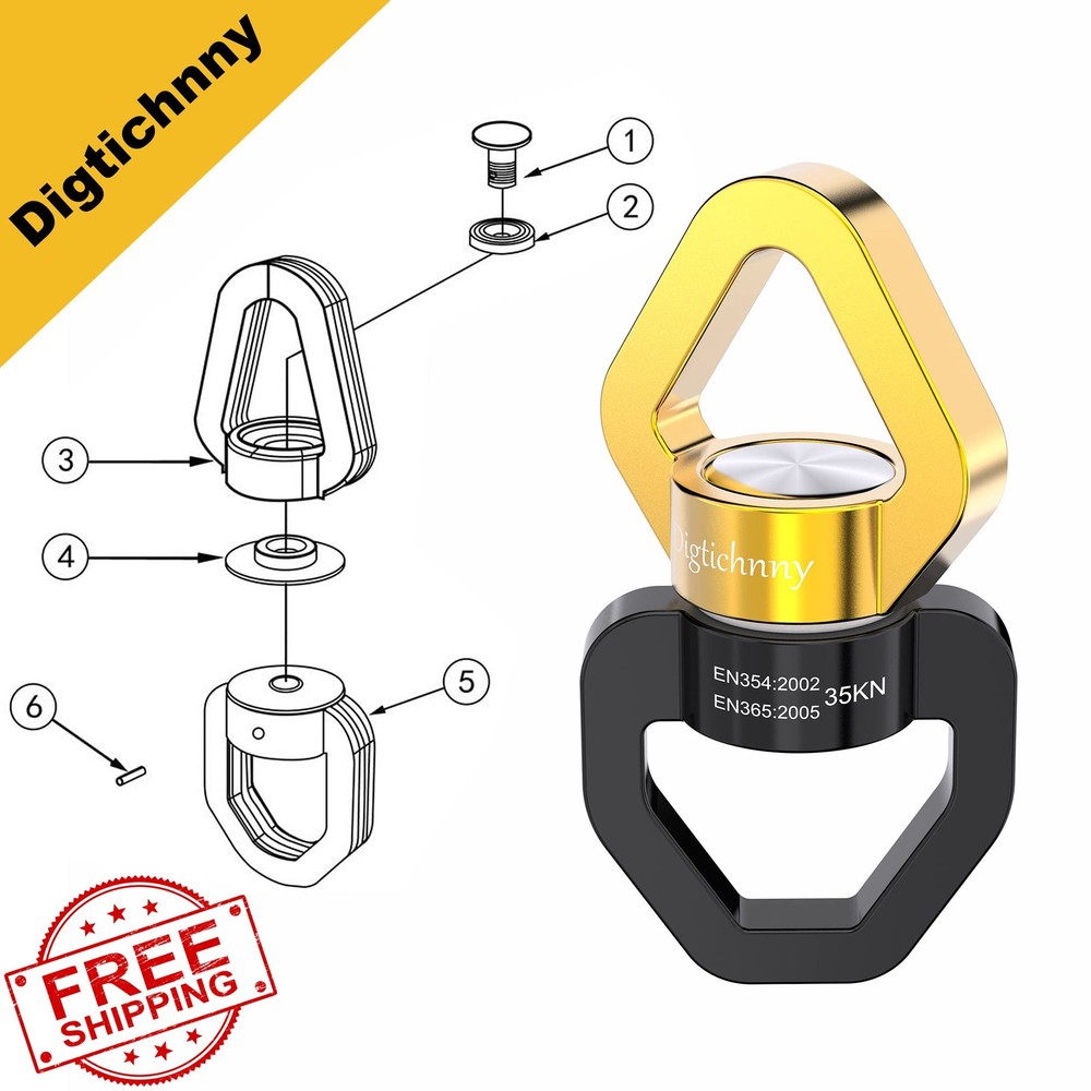 Digtichnny Heavy Duty Swing Swivel 35KN, Black Gold Spinner w/Carabiners