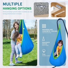 Indoor & Outdoor Sensory Swing Chair for Kids: Cozy Cotton Pod Seat – Blue