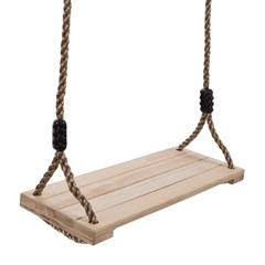 Wooden Swing, Outdoor Flat Bench Seat with Adjustable Nylon Hanging Rope