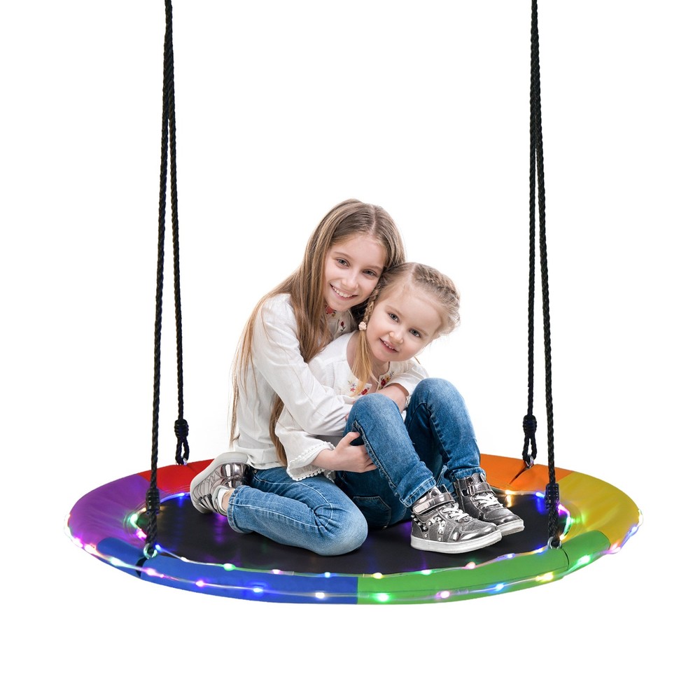 Outdoor 40″ Saucer Tree Swing 660 LBS for Kids Adults w/LED Lights Rainbow