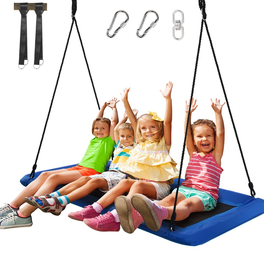 60″ Kids Giant Tree Rectangle Swing 700 lbs w/ Adjustable Hanging Ropes Blue