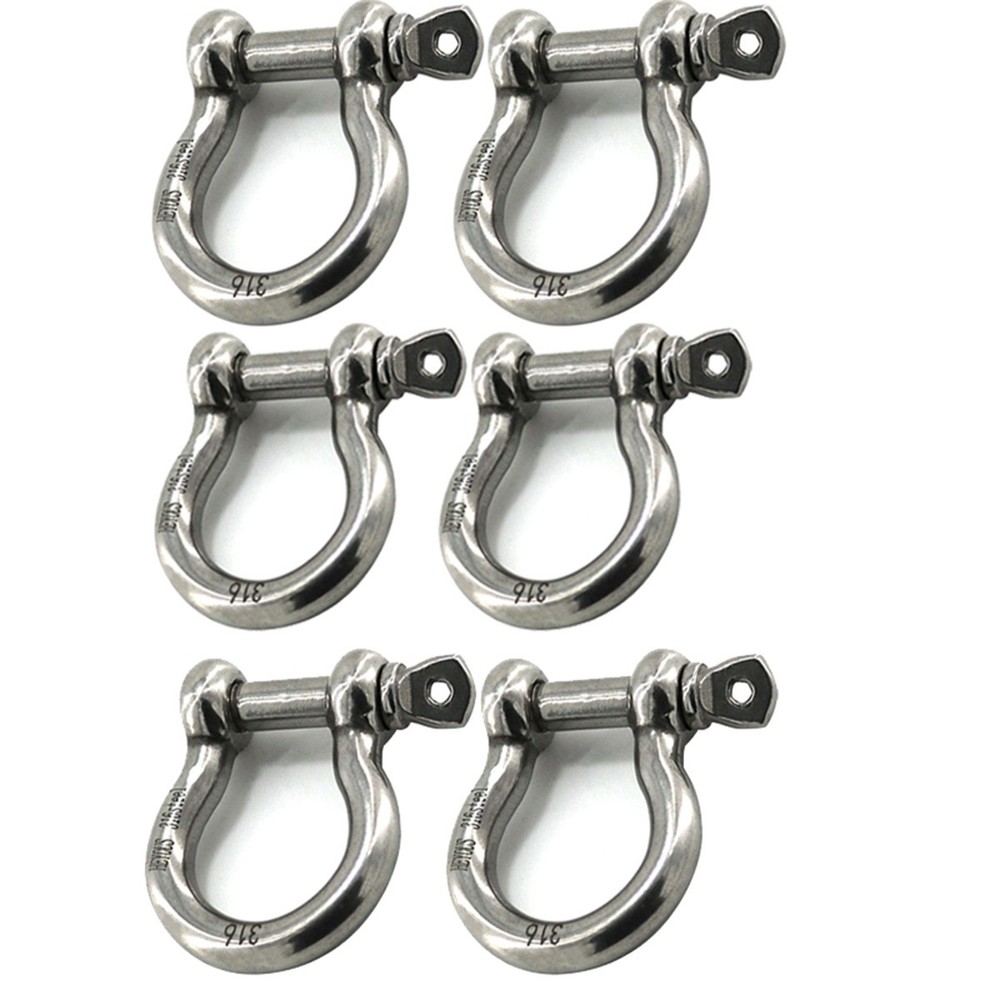 6Pcs 3/8” Bow Shackle Marine Grade 316 Stainless Steel Anchor Shackle D Ring