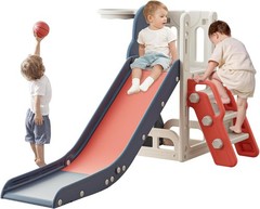 6 in 1 Toddler Kids Climber Slide with Storage Space Non-Slip Steps Telescope