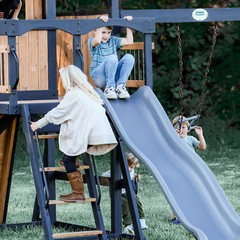 Timber Crossing Swing Set – Cedar Wood Outdoor Playset, Rock Wall, Slide, Swings
