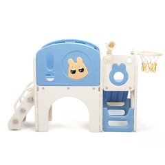 6 in 1 Toddler Slide Playset Climber Playground for Kids w/ Basketball Hoop Blue