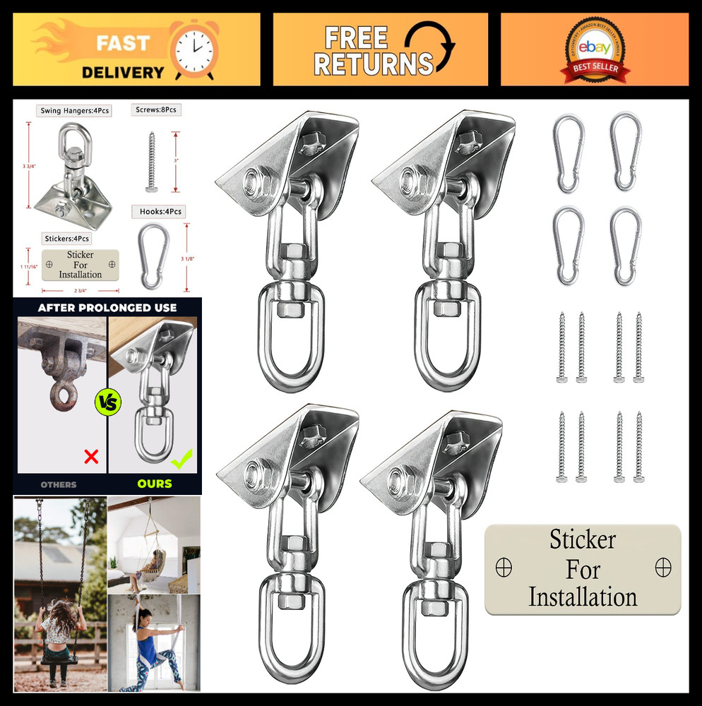 Heavy Duty Swing Hangers 2000 LB Capacity, 360° Swivel Stainless Steel, 2 Pack f