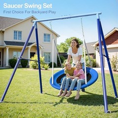 500lbs Heavy Duty Metal Saucer Swing Set Backyard Kids 45″ Round 45 inches