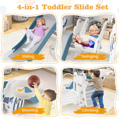 4 in 1 Toddler Slide and Swing Set, Indoor Outdoor Rocket Playset Gym with Baby