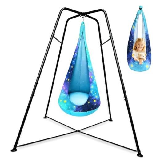 2026 New X-Shaped Sensory Swing Stand with Pod Swing & Chair, Heavy Duty