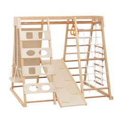 Wooden Slide And Climbing Wall For Toddlers 3+, Natural Wood, 176 Lbs Capacity