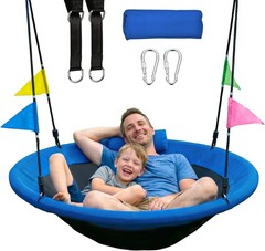 Deluxe Blue Tree Swing with Comfort Pillow, 900lbs Capacity for Kids & Family