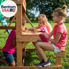 Belmont Cedar Wood Swing Set with Wave Slide, Play Deck, Rock Wall Ladder, Snack