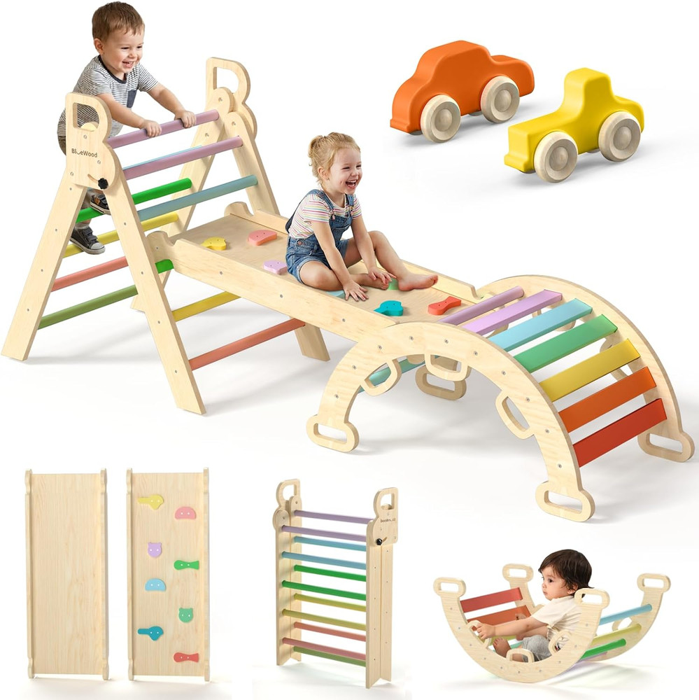 Pikler Triangle Set 7In1 Foldable Baby Climbing Toys Wooden Montessori Climbing