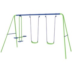 Green Metal A-Frame Swing Set with Glider 110.25x55x70 for Kids